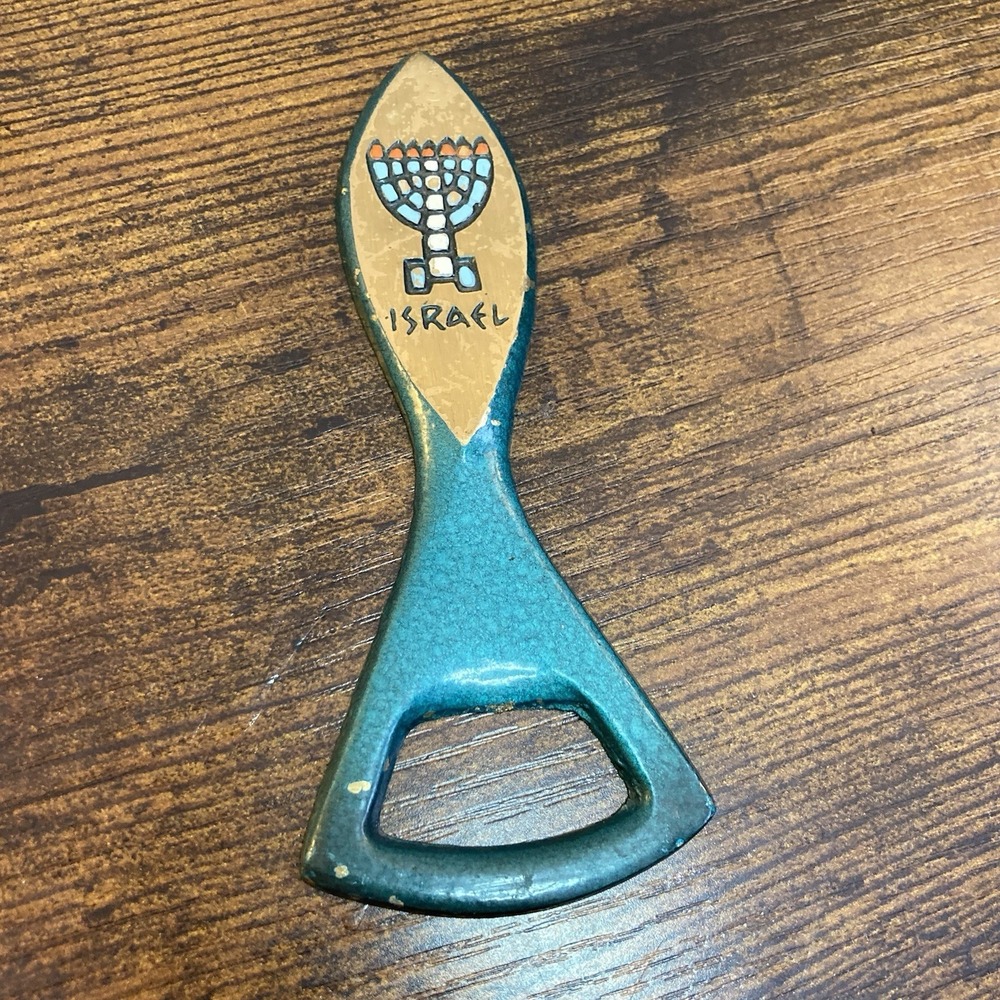 SS Shalom Bottle Opener Israel Cruise Zim Lines 4.5" Menorah Enamel MCM Vtg